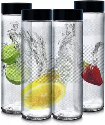 Adigee 750 ml Glass Bottle(Pack of 4, Clear, Steel/Chrome)