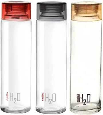 UNICON H2O Glass Water Bottle Pack of 3,1000ml, Multicolor 1000 ml Bottle(Pack of 3, Brown, Clear, Grey, Red, Black, Glass)