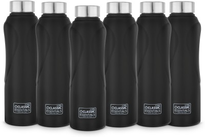Classic Essentials Stainless Steel Curbb Water Bottle For Fridge, School, Home, Office, Travel, 1000 ml Bottle(Pack of 6, Black, Steel)
