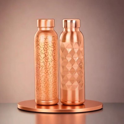 Kings Diamond Cut + Hand Crafted Copper Bottle 1000 ml Bottle(Pack of 2, Gold, Copper)