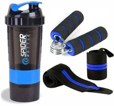 TRUE INDIAN Gym Shaker 500ml With Wrist Band & Mini Hand Gripper For Gym. 500 ml Shaker