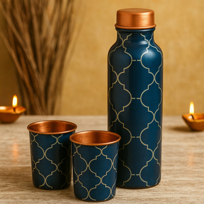 Tanmon Retail 930 ml Copper Bottle With Drinking Glass(Pack of 3, Copper)