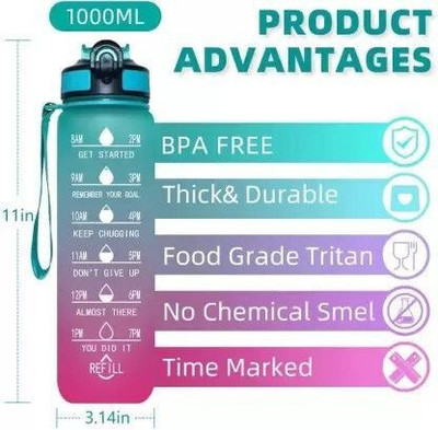 Paradox 1000 ml Plastic, Silicone Bottle(Pack of 1, Multicolor)