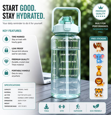 Cronus LargeCapacity Water Bottle Motivational trasparent travel bisycle 2000 ml Bottle 2000 ml Plastic Sipper(Pack of 1, Green) deal from flipkart Cronus LargeCapacity Water Bottle Motivational trasparent travel bisycle 2000 ml Bottle 2000 ml Plastic Sipper(Pack of 1, Green) deal from flipkart