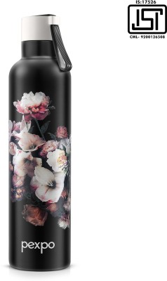 pexpo 24 Hrs Hot & Cold ISI Certified,Oslo With Printed Design Vacuum insulated Bottle 750 ml Flask(Pack of 1, Black, Steel)