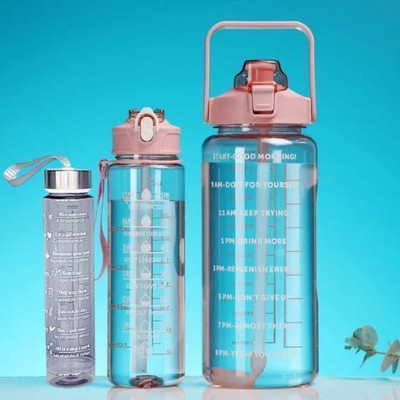 DHIYONIX 2000 ml Plastic Bottle With Drinking Glass(Pack of 3, Multicolor)