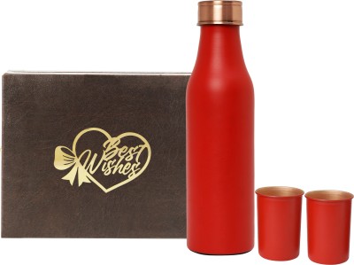 INTERNATIONAL GIFT Red Copper Glass Or Water Bottle 1 Litre With Best Wishes 950 ml Bottle With Drinking Glass(Pack of 3, Red, Copper)
