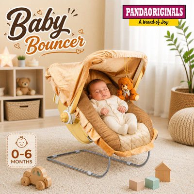 Pandaoriginals Premium Quality Super Deluxe 12 in 1 Musical Carry Cot Bouncer(Brown, White)