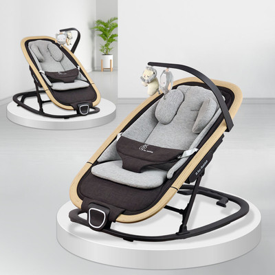 R for Rabbit Rock N Nap Bliss Rocker for Babies with 3 Point Safety Harness and Light Weight Rocker and Bouncer(Black, Grey)
