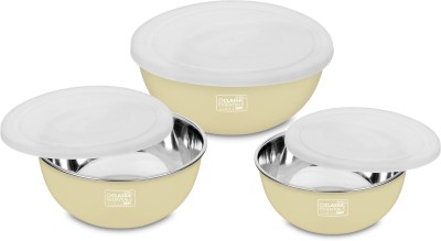 Classic Essentials Stainless Steel Vegetable Bowl Microwave Safe Mixing Bowl Set Of 3 Cream (500ml, 750ml,1250ml),(Pack of 3, White)