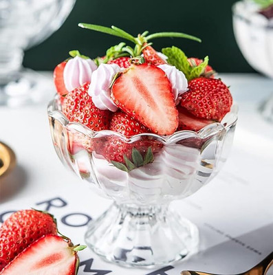 FANCYTREND Glass Dessert Bowl Crystal Clear Dessert Bowl (Pack Of 6) H(Pack of 6, Clear)