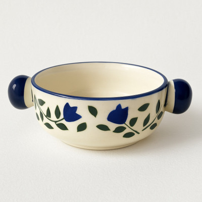 Merakiware Ceramic Serving Bowl Handle Bowl Blue Leaf(Pack of 1, Blue)