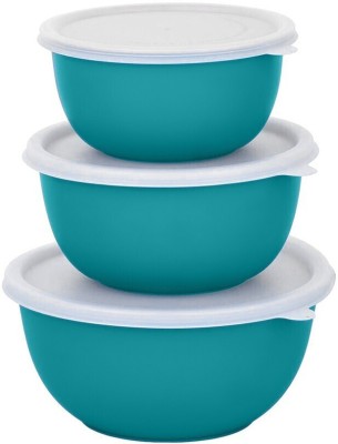 Zaib Steel Storage Bowl Stainless Steel Microwave Safe Euro Mixing Serving Bowl Set of 3 / Food Storage Container for Kitchen - 1250 ML, 750 ML, 500 ML(Pack of 3, Green)