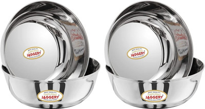 JAGGERY Stainless Steel Vegetable Bowl Katora Set,Big Bowl Rust Proof,Useful as Mixing Bowl or Serving Donga(Pack of 4, Silver)