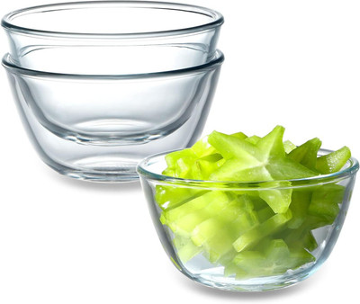 AYUTAS Glass Dessert Bowl 4 Inch Clear Glass Prep Bowls, 400 ML Serving Bowls for Kitchen & Restaurants Disposable(Pack of 3, Clear)