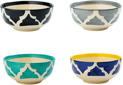 P-PLUS INTERNATIONAL Ceramic Soup Bowl Japanese Style Hand Painted Ceramic Bowl(Pack of 4, Black, Green, Yellow, Grey)