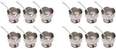 Homeistic Applience Stainless Steel Dessert Bowl Stainless Steel Lotus Dessert Ice Cream Cups Bowl with Spoon(Pack of 12, Steel)
