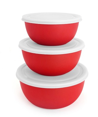 Zaib Melamine Dessert Bowl Bowl set with Lid Double Layer Steel and PP microwave safe storage utensil(Pack of 3, Red)