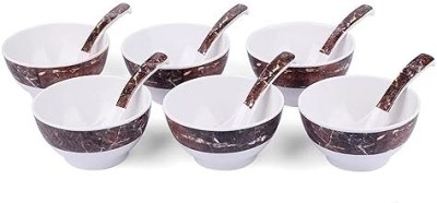 Castleite Melamine Soup Bowl Marisco Raspberry Melamin Soup Bowl Set with Spoons - Designer, 175ML Large(Pack of 12, White, Red)
