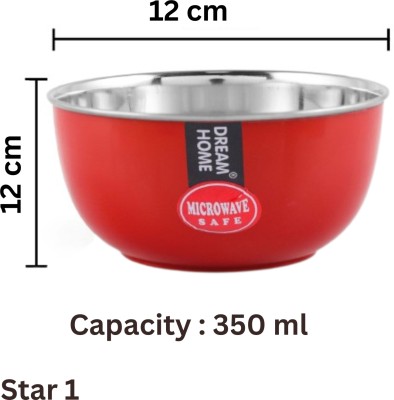 Dream Home Steel Dessert Bowl Star bowl 1 Microwave safe bowl | Dessert Bowl | Stainless steel bowl(Pack of 6, Red)