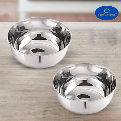 Omkarixa Stainless Steel Serving Bowl Serving Bowl Stainless Steel Katori / Bowl | Mixing & Serving Donga(Pack of 2, Silver)