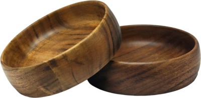 DHWOOD Wooden Serving Bowl DH Deco Wooden Round Shape Multipurpose Serving Bowl For Home Kitchen Set Of 2 Disposable(Pack of 2, Brown)