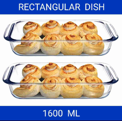 Armin Glass Serving Bowl Borosilicate Glass Rectangle Baking Dish Microwave Oven Safe 1600 ml Disposable(Pack of 2, Clear)