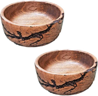 Global Antique Wooden Salad Bowl Wooden Serving Bowl Salad/Fruit Bowl Soup Bowls Round Shape Dining(Pack of 2, Brown)