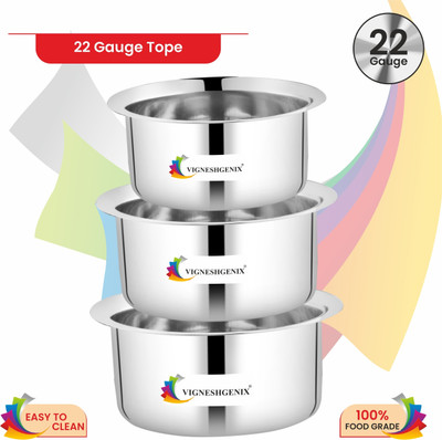 Vigneshgenix 3000ml/2500ml/2000ml Induction Bottom Cookware Set Gas and Compitable Tope Induction Bottom Cookware Set(Stainless Steel, 3 - Piece)