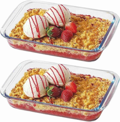 Starpath Glass Serving Bowl Borosilicate Microwave Safe Glass Tray with Handle Disposable(Pack of 2, Clear)