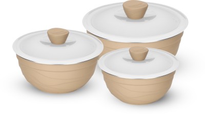Trueware Steel, Plastic Serving Bowl Rio Microwave Safe Unbrakable Serving bowl set of 3(Pack of 3, Beige)