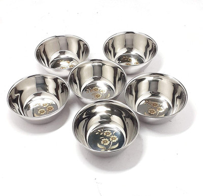 SAUBHAGYA Stainless Steel Vegetable Bowl Bowl Laser Print 10cm(Pack of 6, Steel)