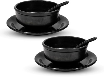 Ariya Melamine Soup Bowl Melamine Soup Bowl Set - Durable, Elegant & Lightweight(Pack of 2, Black)