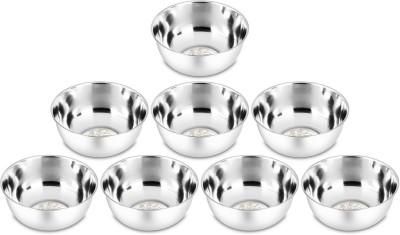 Classic Essentials Stainless Steel Vegetable Bowl Heavygauge & HighQuality Stainless Steel Bowl set, With Permanent Laser Glory(Pack of 8, Silver)