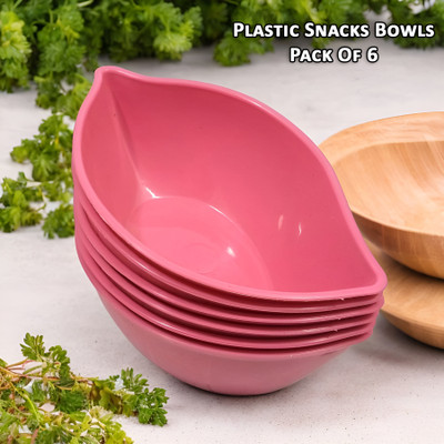 Inpro Plastic Serving Bowl Serve in Small Snacks Bowl Set Of 6-Leaf Shape Plastic Bowl in Pink Color(Pack of 6, Pink)