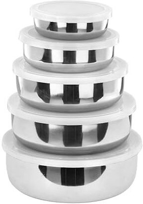 Prateek Kitchenware Stainless Steel Mixing Bowl Kitchen Lid Bowl, Tiffin Box Set-5 Pcs Set Disposable(Pack of 5, Silver)
