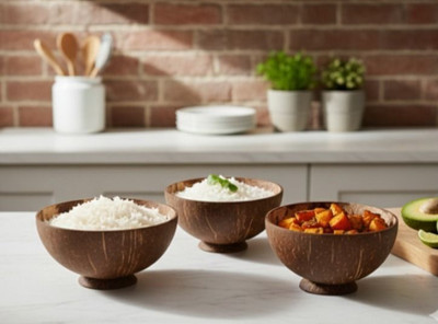 Eco Gree Wooden Serving Bowl For Snacks & Dry Fruits, Salad,Wood Decorative Multipurpose(Pack of 3, Brown)