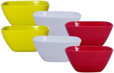 Wonder Plastic Mixing Bowl Plastic Microwave Safe Square Plain Katori Set, 6 Pc, 200 ml, Red White Green(Pack of 6, Multicolor)
