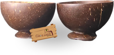 Coco Land Wooden Serving Bowl Coconut Shell Matte Polished Bowl With Base (MEDIUM SIZE Pack of 2) 150 ml Disposable(Pack of 2, Brown)
