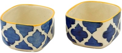 HOUSELA Ceramic Sauce Bowl Stoneware Blue Classic Moroccan Pattern Chutney/Serving/Dessert/Dip Bowl(Pack of 2, Blue, Yellow)