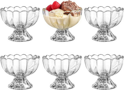 Coozico Glass Serving Bowl Perfect for Fruit Salad or Pudding (Set of 6) - Transparent(Pack of 6, Clear)
