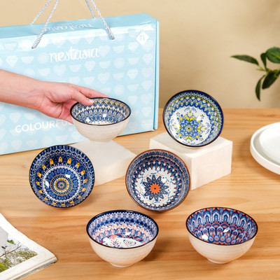 Nestasia Ceramic Serving Bowl Aoki Ceramic Soup Bowl Set(Pack of 6, Blue)