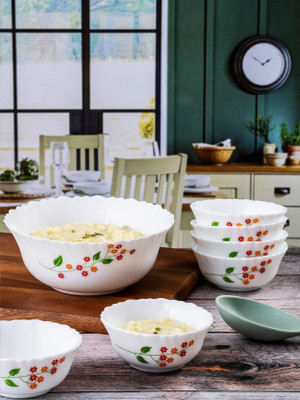 cello Opalware Dessert Bowl Glass Pudding Bowl Set(Pack of 7, White)