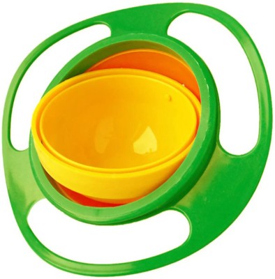 CraftKraze Plastic Serving Bowl PORTABLE NON SPILL FEEDING TODDLER GYRO BOWL 360 DEGREE ROTATING DISH(Pack of 1, Green)