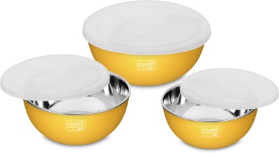 Classic Essentials Stainless Steel Vegetable Bowl Microwave Safe Mixing Bowl Set Of 3 Golden (500ml, 750ml,1250ml),(Pack of 3, Gold, White)