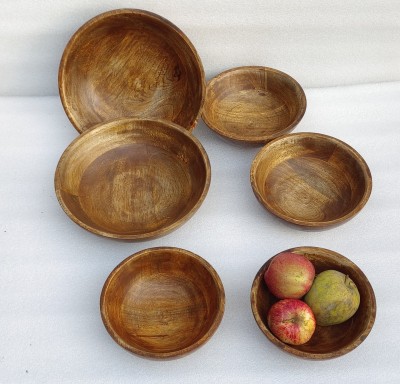 OnlineCraft Wooden Serving Bowl ch7309(Pack of 6, Brown)