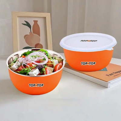 Topmtop Stainless Steel Storage Bowl Microwave Safe Bowl Set With Lid Dinner Serving Mixing Bowls 450ml(Pack of 2, Orange)