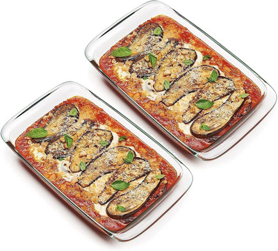 SMILERY Glass Serving Bowl Borosilicate Glass Serve Rectangular Bakeware and Oven Safe baking Dish 1000 ml(Pack of 2, Clear)