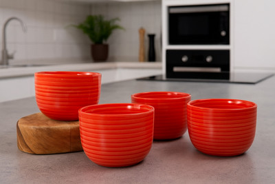 Hindustani Saudagar Ceramic Soup Bowl Urban Red Glaze Ceramic Bowl Set of 4(320ml Each) Soup Bowl(Pack of 4, Red)