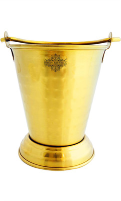 INDIAN ART VILLA Stainless Steel Serving Bowl Stainless Steel With Brass Finish D/W Hammer Bucket, Height 10 cm, No.1, 350 ML(Pack of 1, Gold)